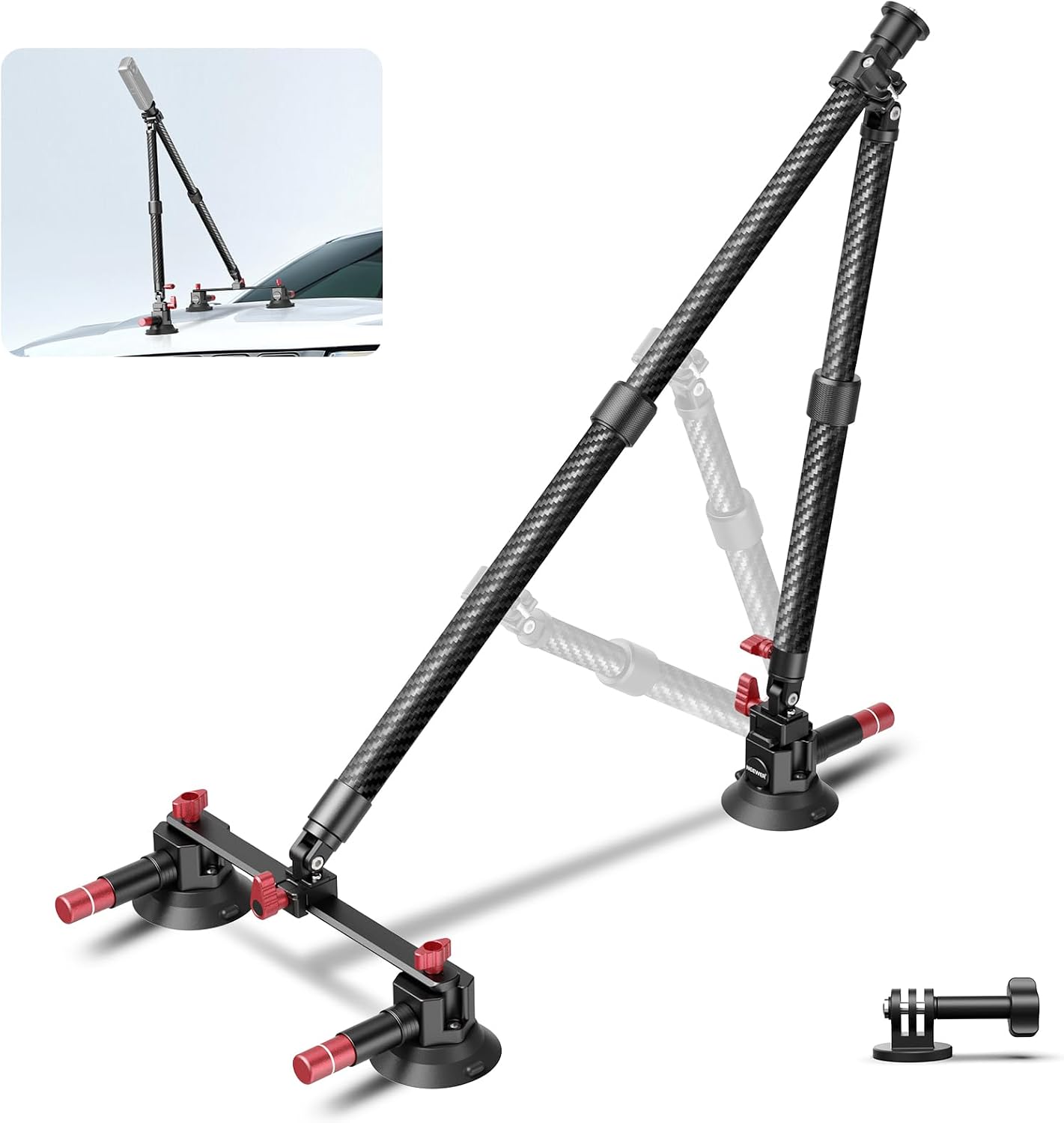 NEEWER Autohalterung-Set mit drei Saugnäpfen (Kohlefaser, NATO-Schiene & 60-cm-Verlängerung) für Action-Cams bis 1 kg