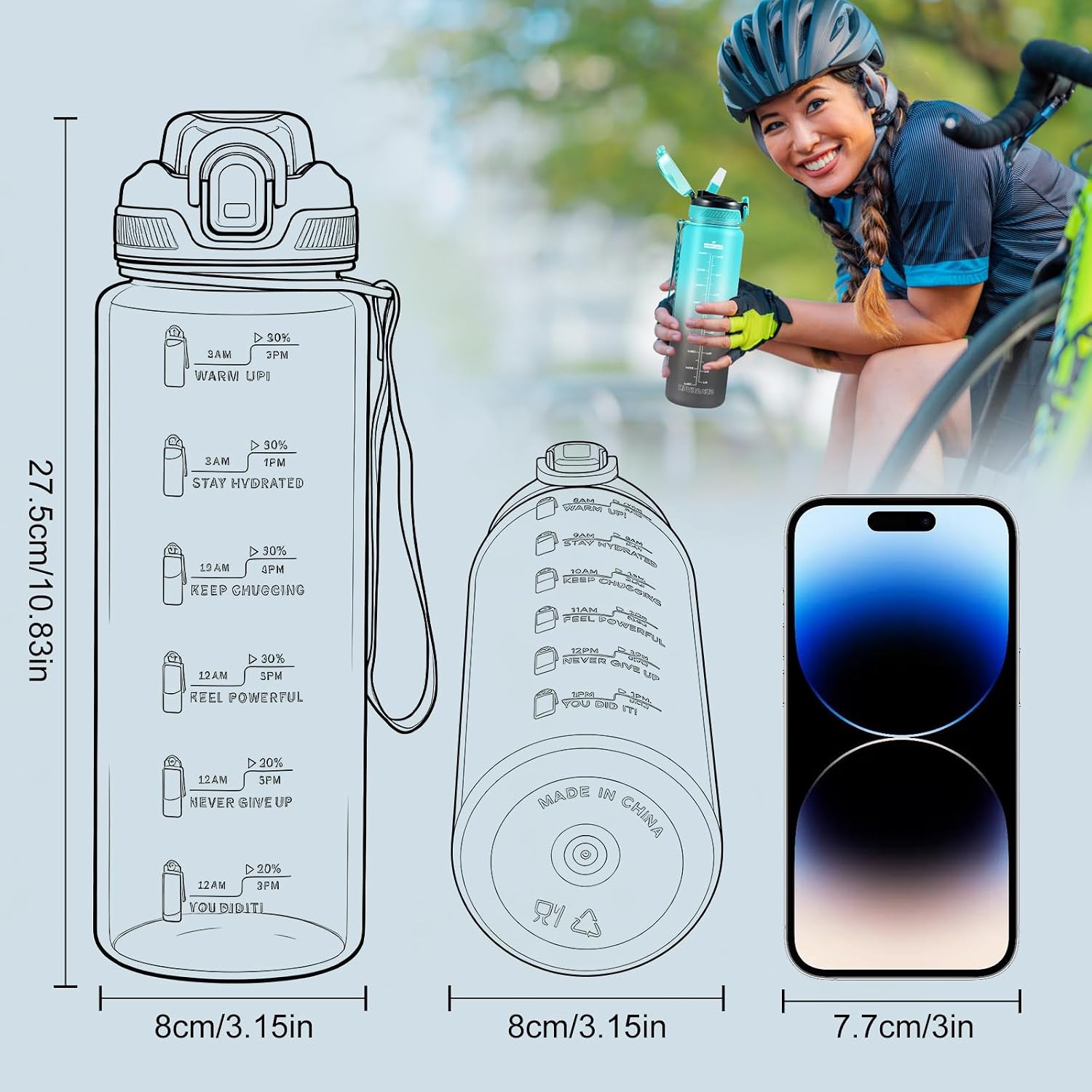 Thumbnail 4 de SEASEVEN 1L Tritan water bottle with straw (BPA-free, leak-proof) in gradient pink