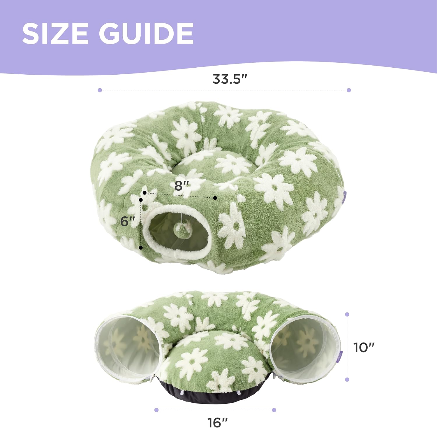 Detalle 1 de LE SURE US000118NST Cat Tunnel Bed, Plush Jacquard, 33.5-Inch Donut Design