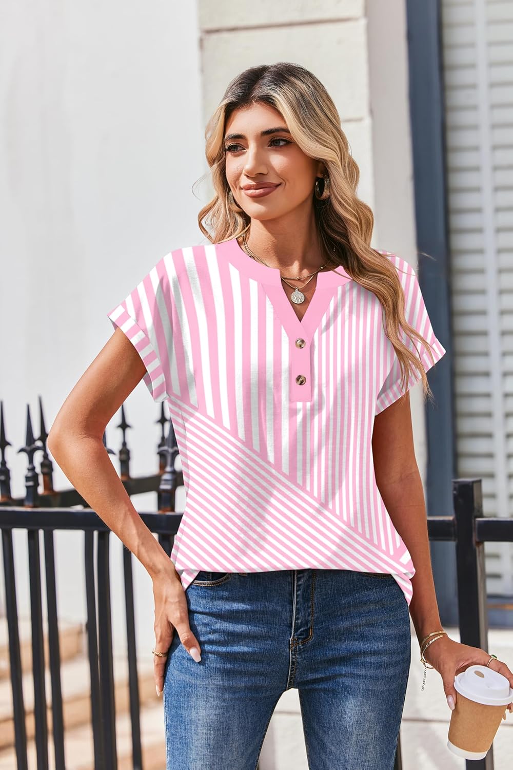 Thumbnail 2 de Zeagoo Women Summer Short Sleeve V-Neck Dressy Casual Work Blouse