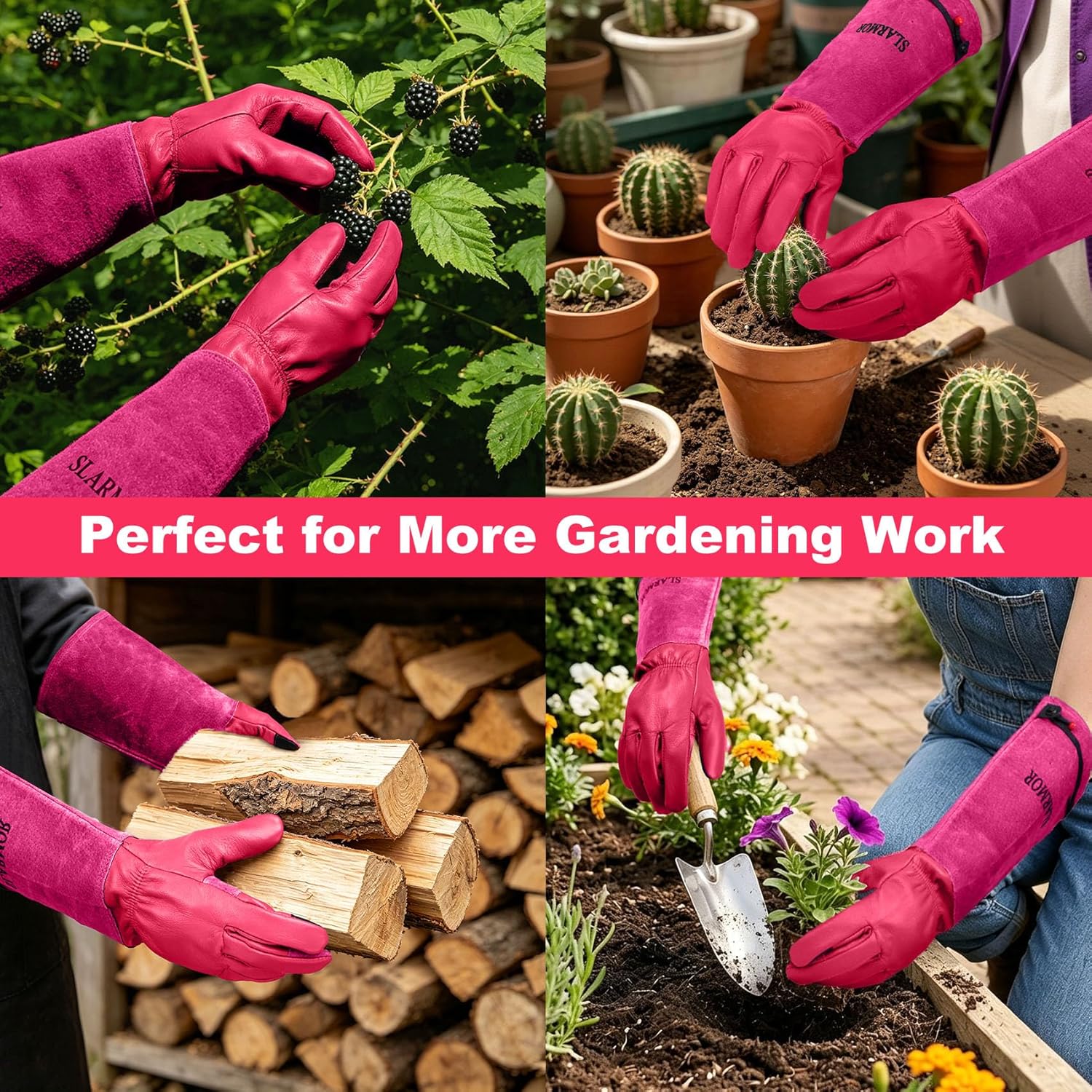 Thumbnail 3 de SLARMOR Leather Gardening Gloves for Women and Men – Thorn-Proof Cowhide, Elbow Gauntlet, Rose/ Blackberry Pruning