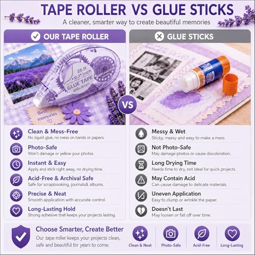Detalle de MARCADORUS Glue Tape Roller for Scrapbooking – Double-Sided Adhesive, 106 Ft