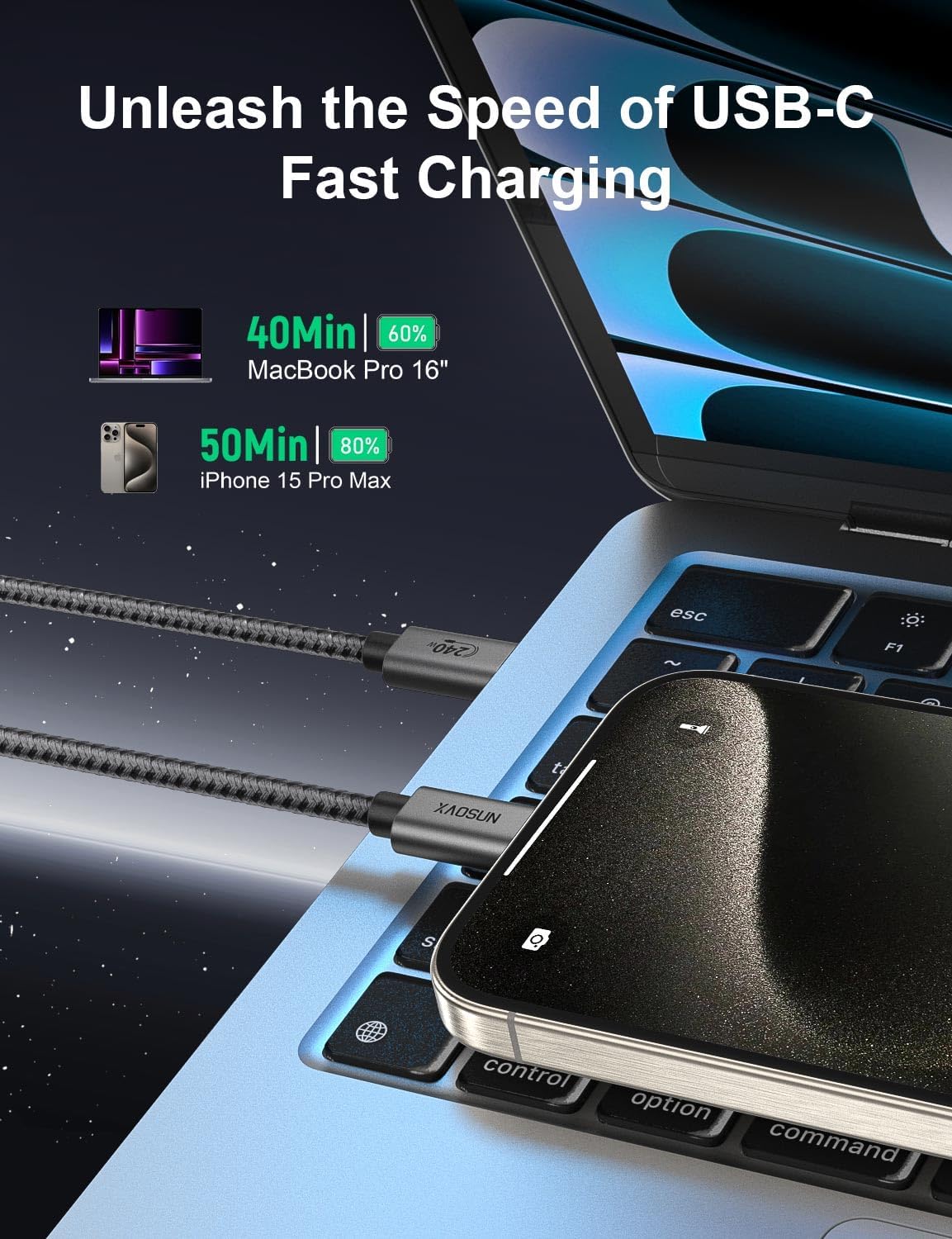 Detalle de XAOSUN 240W USB C auf USB C Kabel 5M
