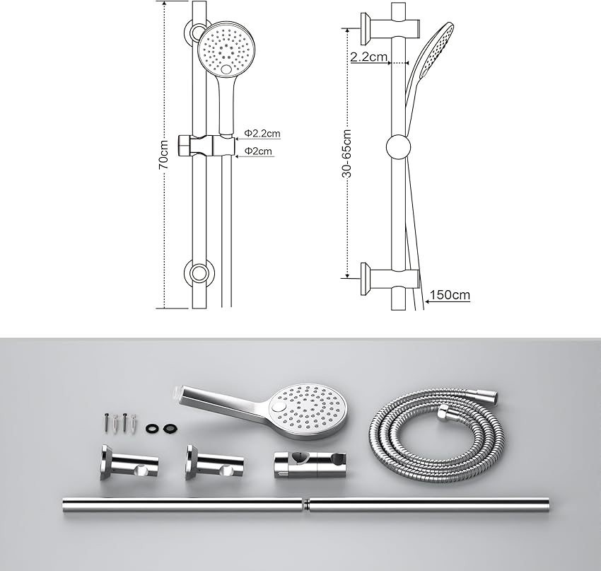 Thumbnail 6 de Görbach HBD12CP Barra de ducha 70 cm con deslizador 🚿