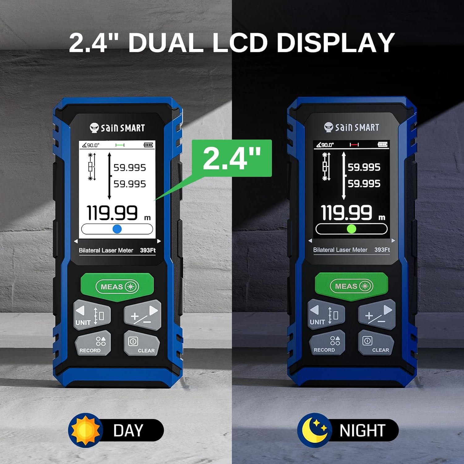 Thumbnail 4 de SainSmart doppio misuratore laser ricaricabile fino a 120 m con LCD retroilluminato