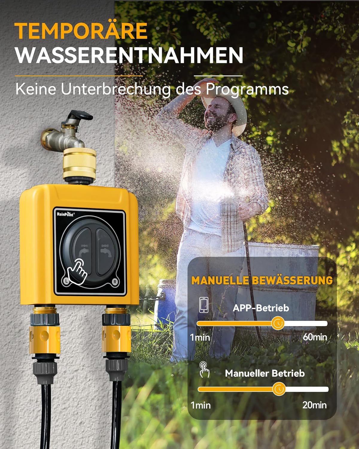 Thumbnail 4 de RAINPOINT Bewässerungscomputer WLAN 2 Ausgänge – 100% Messing-Einlass, ohne WiFi-Hub (TwG004WRF erforderlich) – flexible Bewässerung für Garten, Rasen und Gewächshaus
