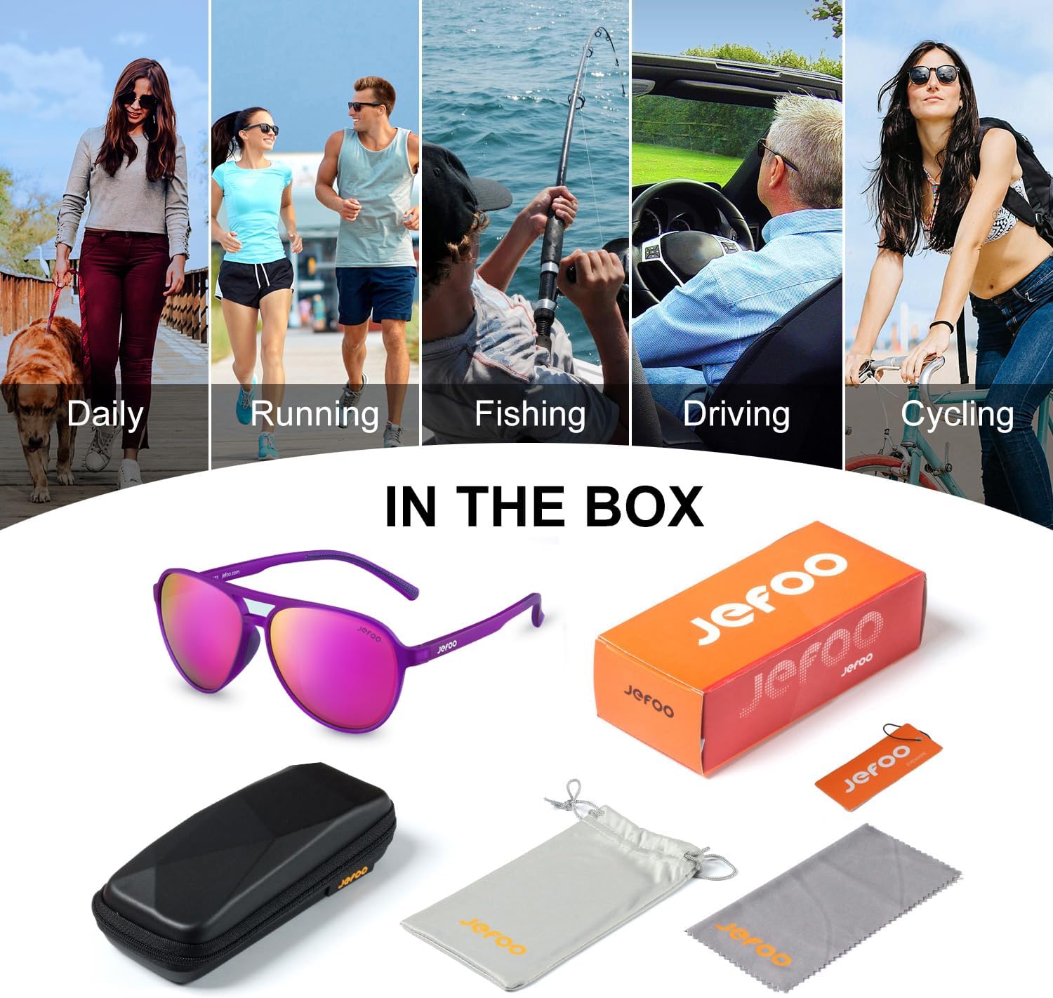 Detalle 2 de Jefoo Polarized Aviator Sunglasses, Purple Mirrored Lenses, UV400