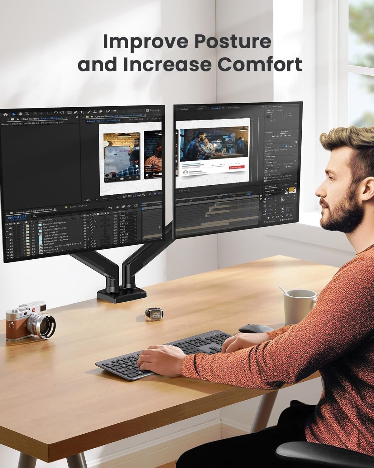 Thumbnail 5 de Ergear Supporto doppio monitor 32" — braccio 22 lb