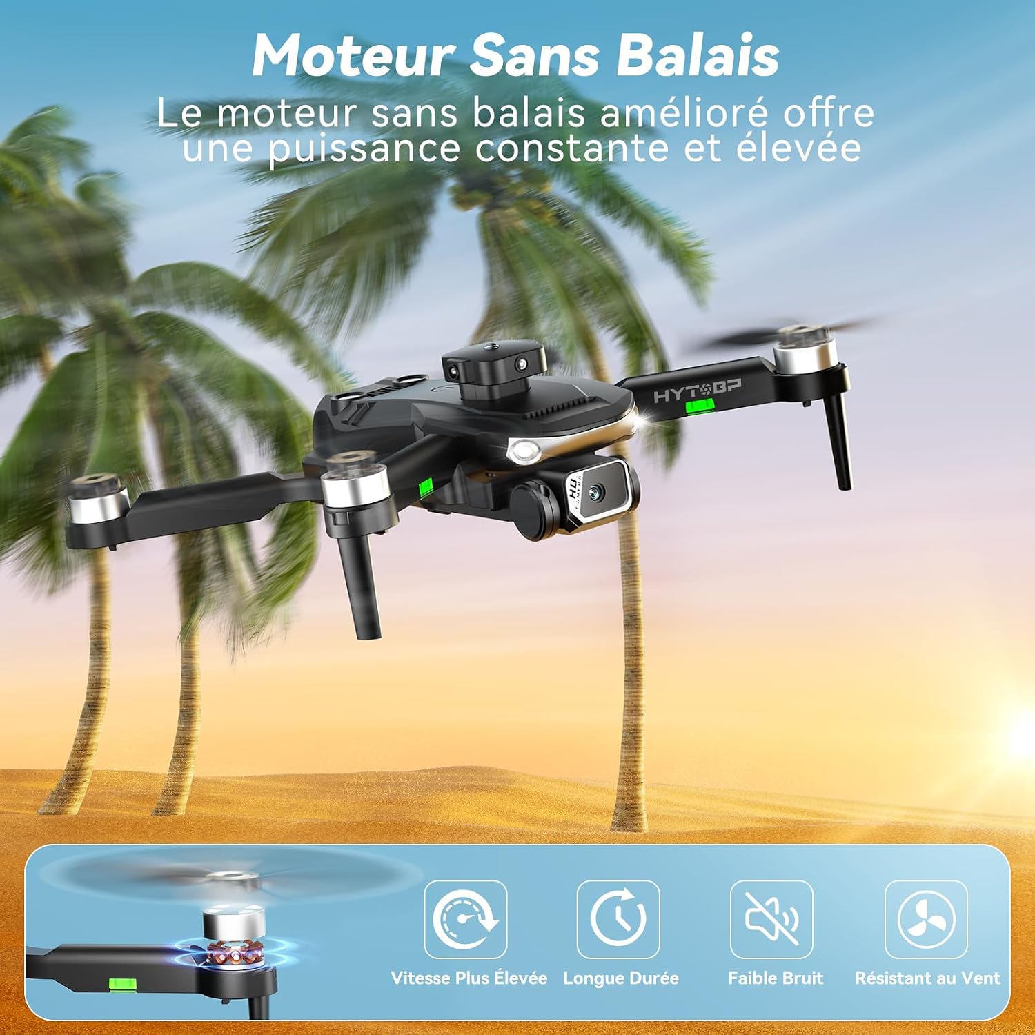 Detalle de Drone avec caméra 1080p, moteur sans balais et caméra réglable à 90°
