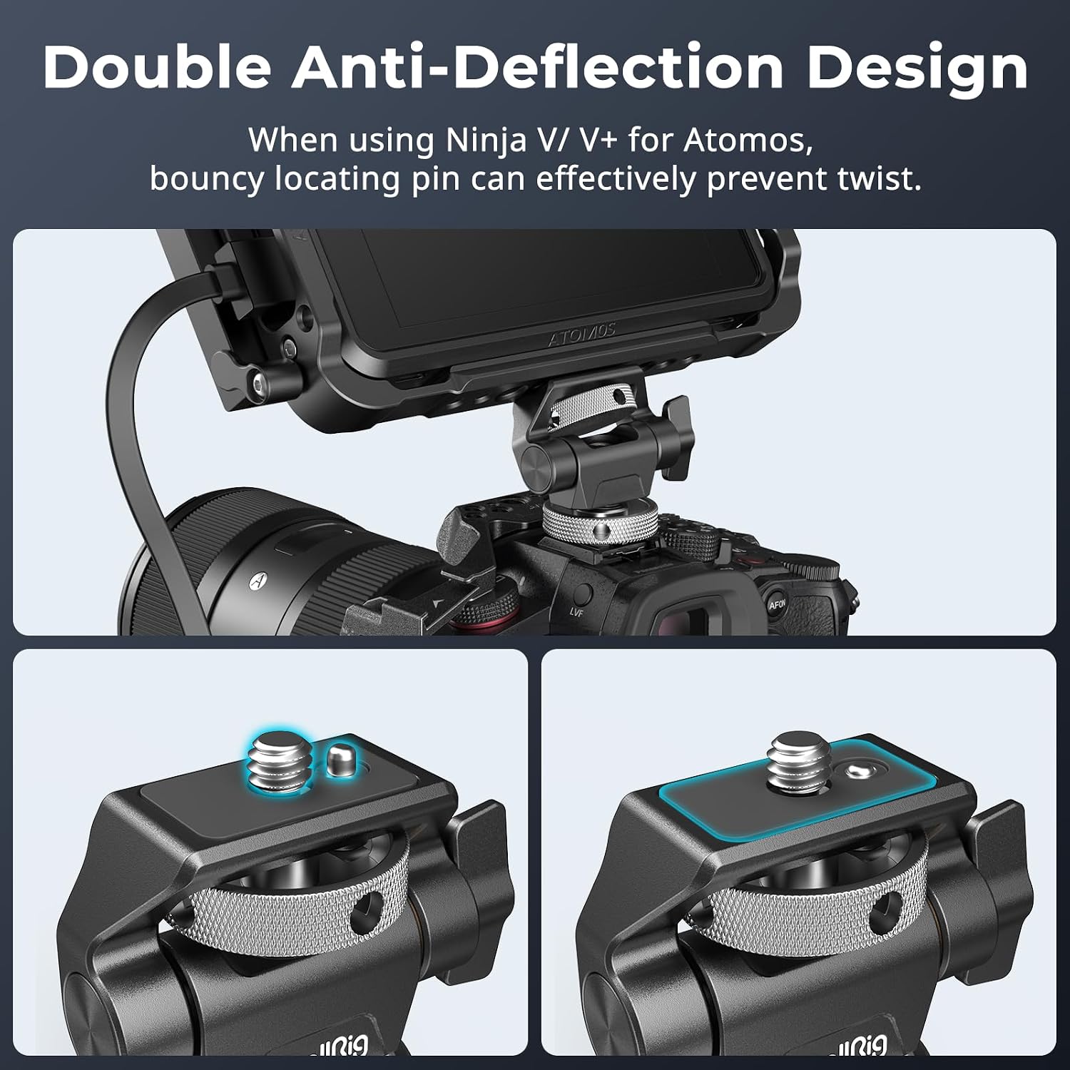 Detalle de SMALLRIG 2905B – regulowany uchwyt monitora z zimną stopką i obrotem 360°