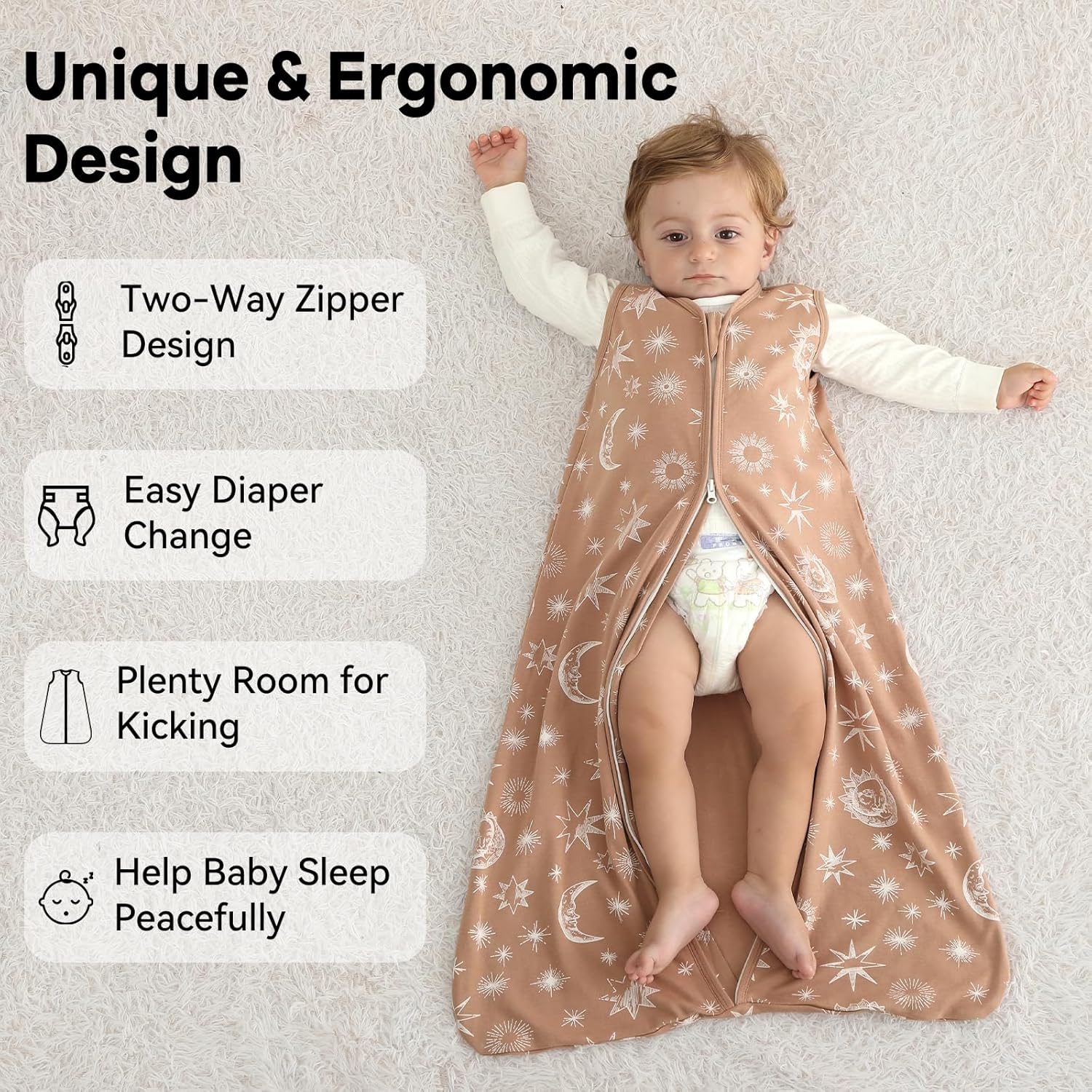 Thumbnail 3 de Unnivoll Baby Sleeping Bag Newborn 0.5 Tog Sleep Sack (3 Pack, 100% Cotton) for 12–18 Months – Beige/Coffee/Helios