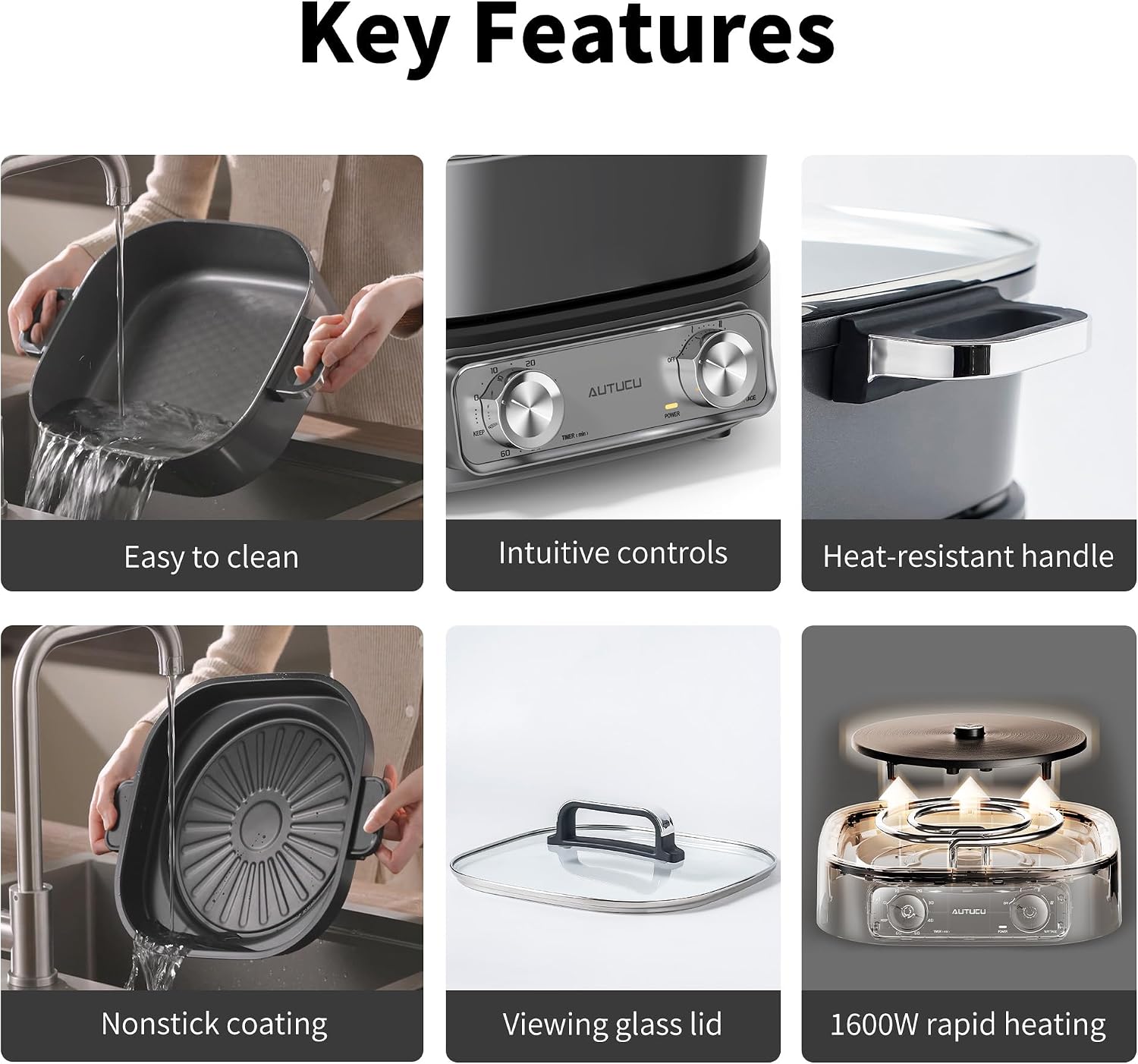 Thumbnail 6 de 6-Quart Electric Skillet with Grill, 1600W