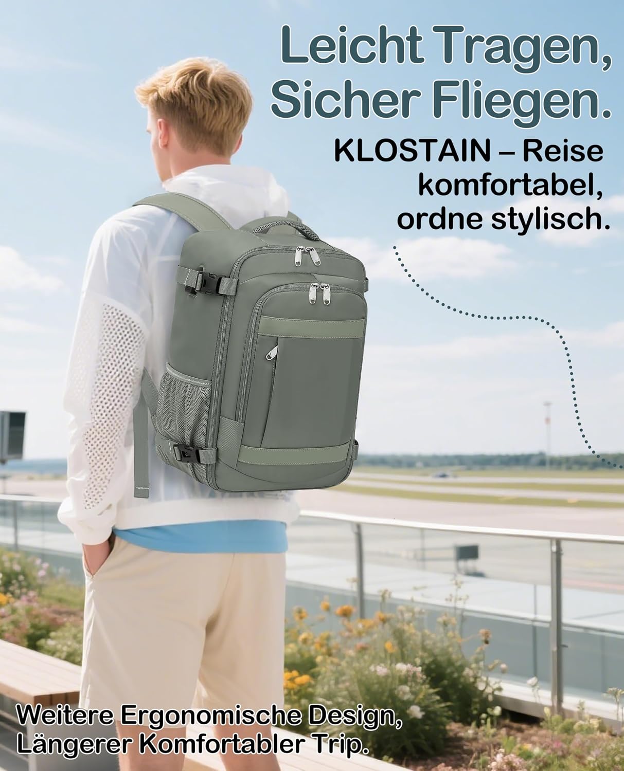 Thumbnail 5 de Handgepäck Rucksack 40x30x20 cm – 24L, Laptopfach, Grün