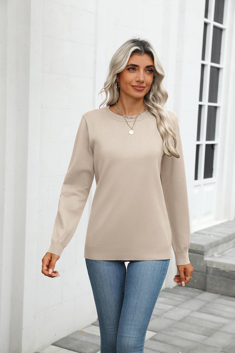 Detalle 2 de Zeagoo Women's Loose Fall Sweater, Long-Sleeve Crew-Neck Pullover