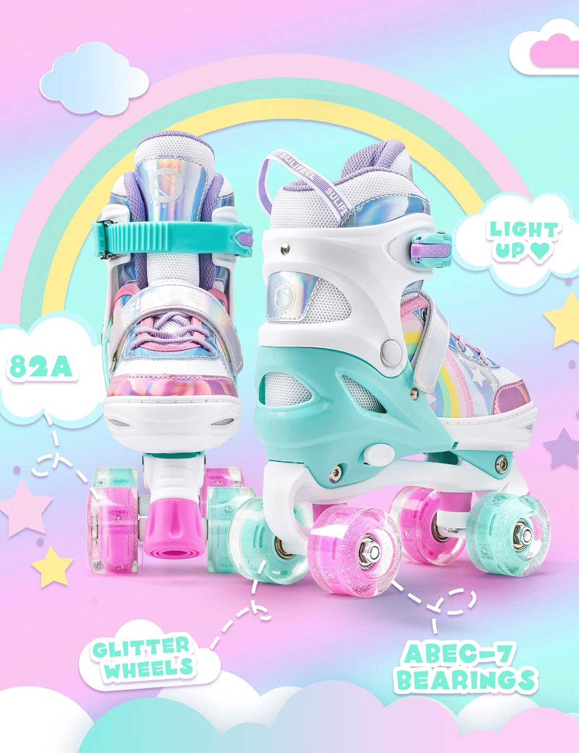 Thumbnail 6 de SULIFEEL Rainbow Unicorn Adjustable Roller Skates (4 Sizes) for Kids 3–12