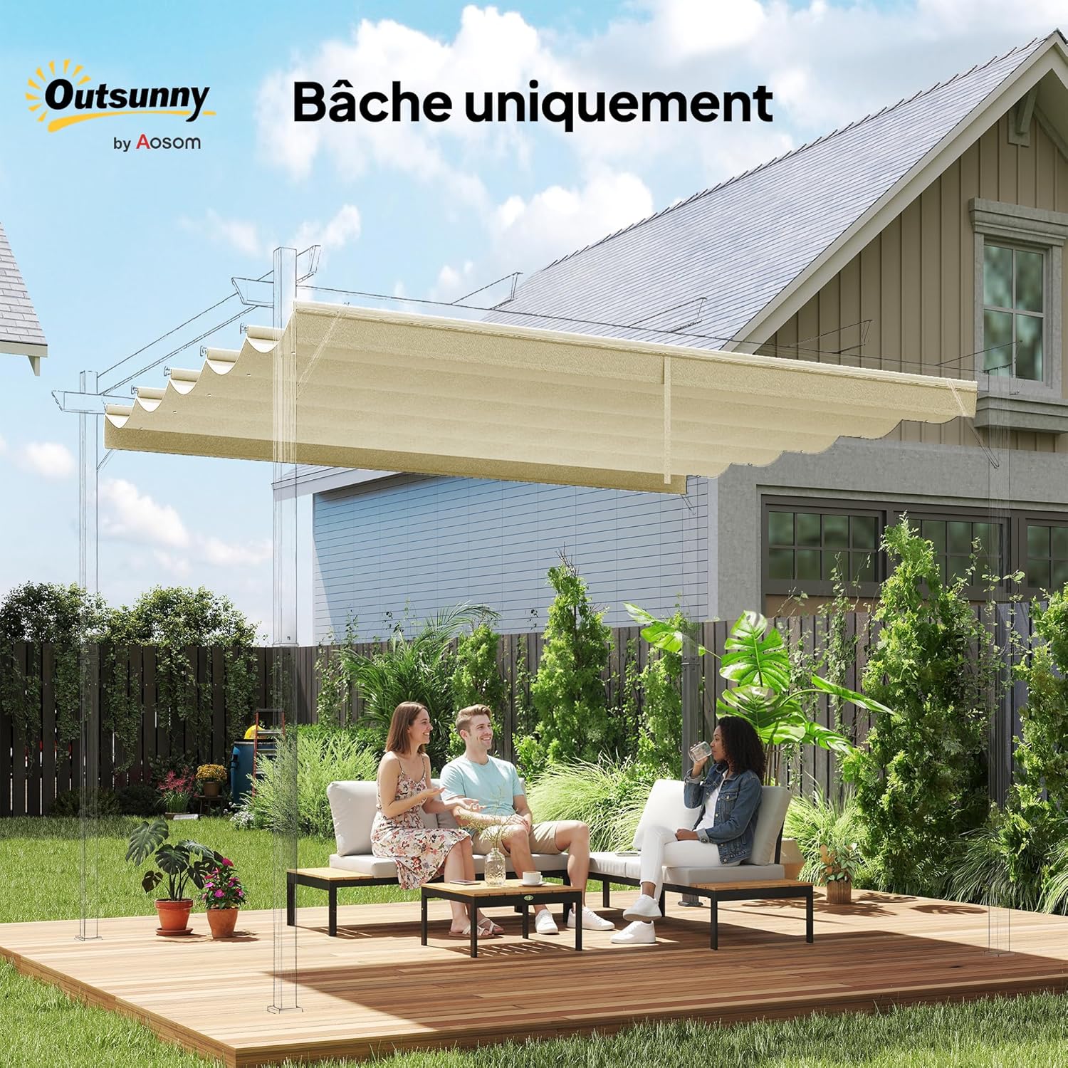 Thumbnail 1 de Outsunny Toile de toit pour pergola tonnelle rétractable 3 x 3 m — 250 x 255 cm, crème