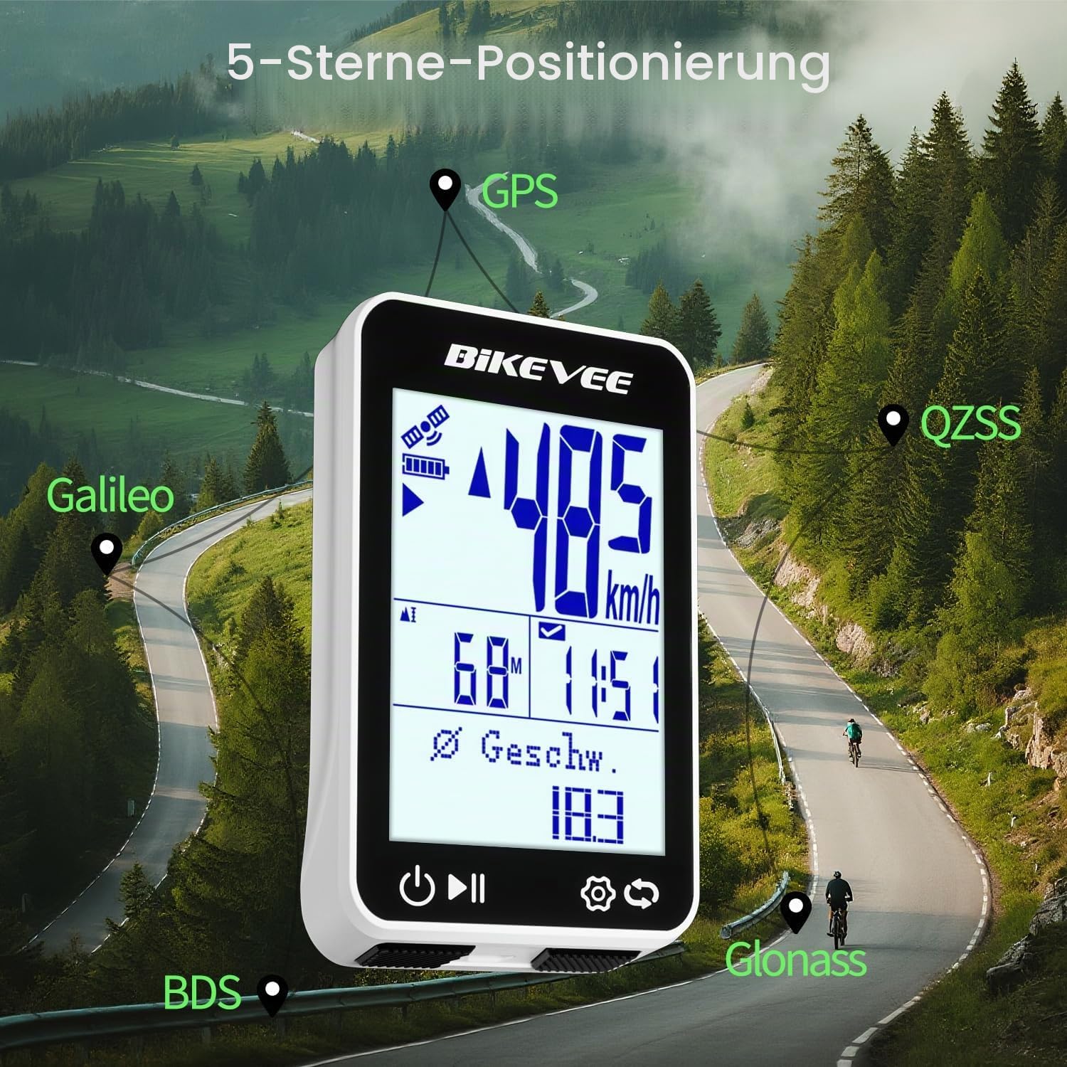 Thumbnail 5 de Bikevee GPS Fahrradcomputer kabellos IPX7 – 2,4'' Display, 28 h Akku