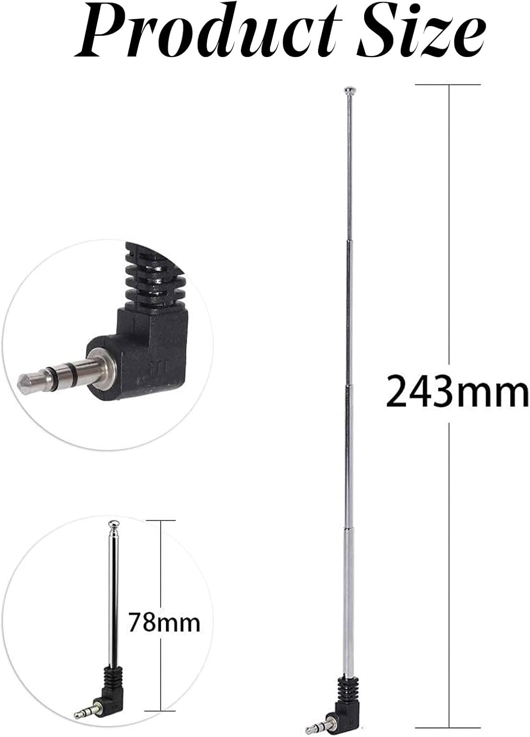 Detalle de 4-Section Telescoping AM/FM Radio Antenna with 3.5mm Connector – 9.6 inches