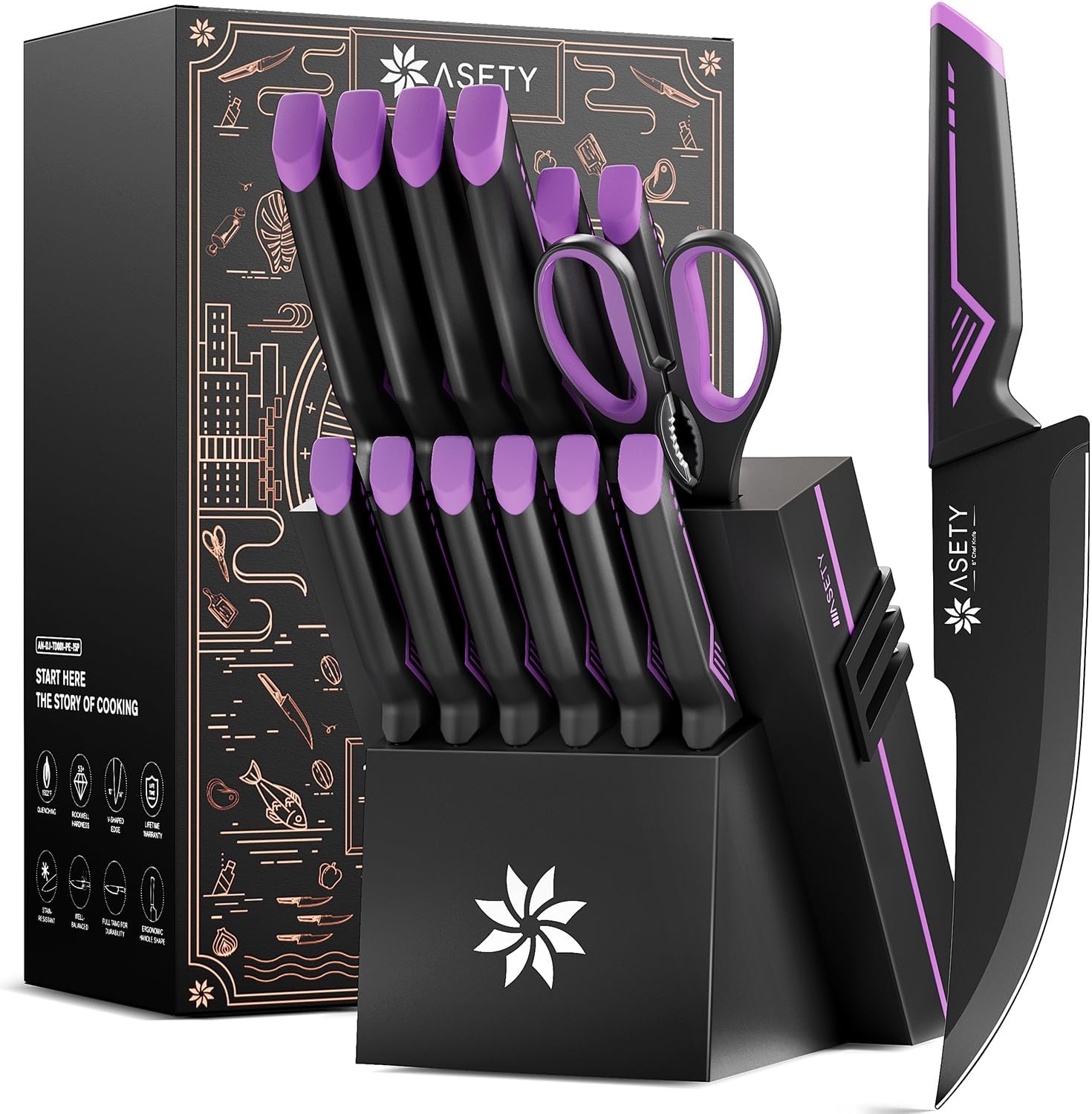 Detalle de ASETY Kitchen Knife Set, 15-Piece
