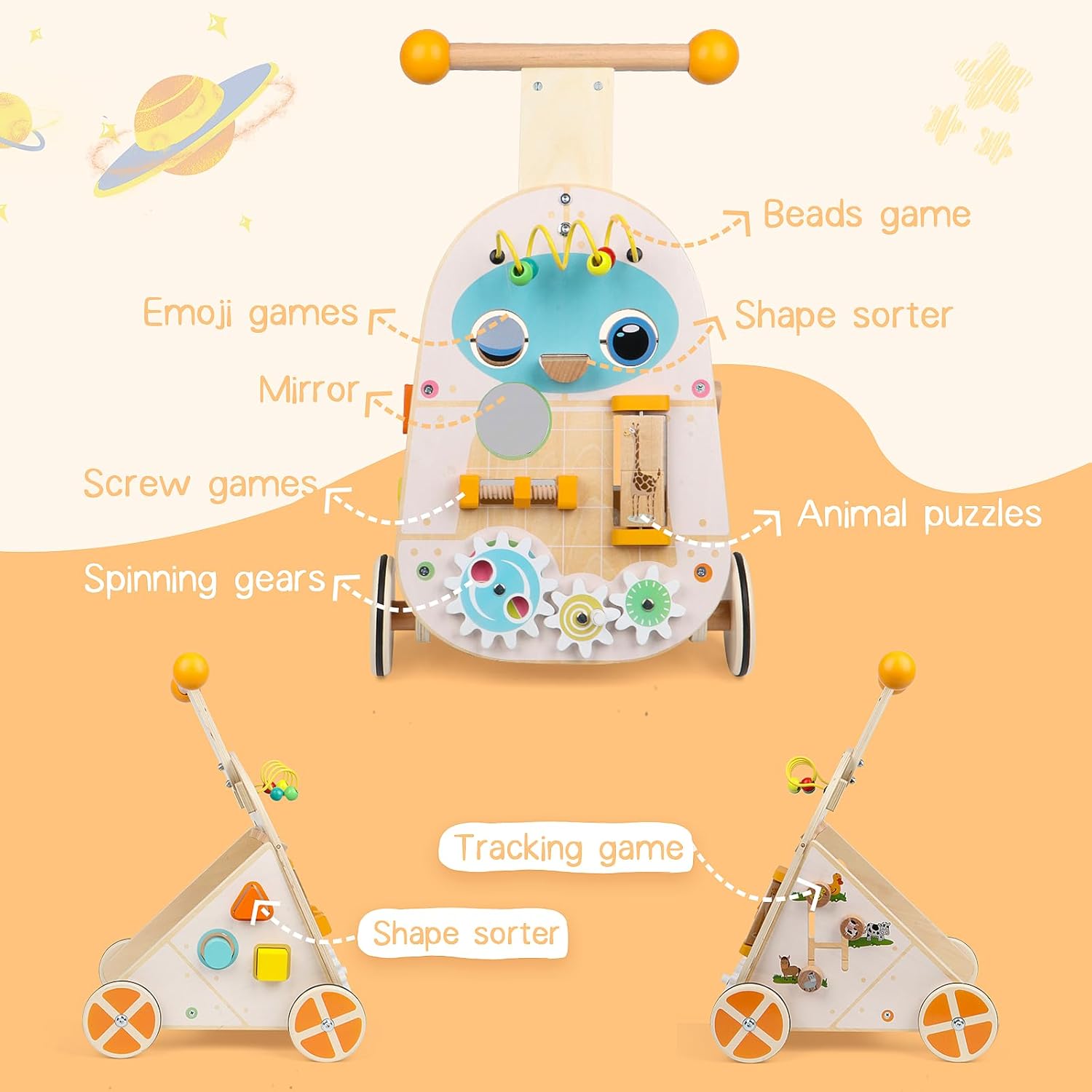 Thumbnail 1 de Jacootoys Wooden Activity Walker with Adjustable Speed & 7 Educational Activities