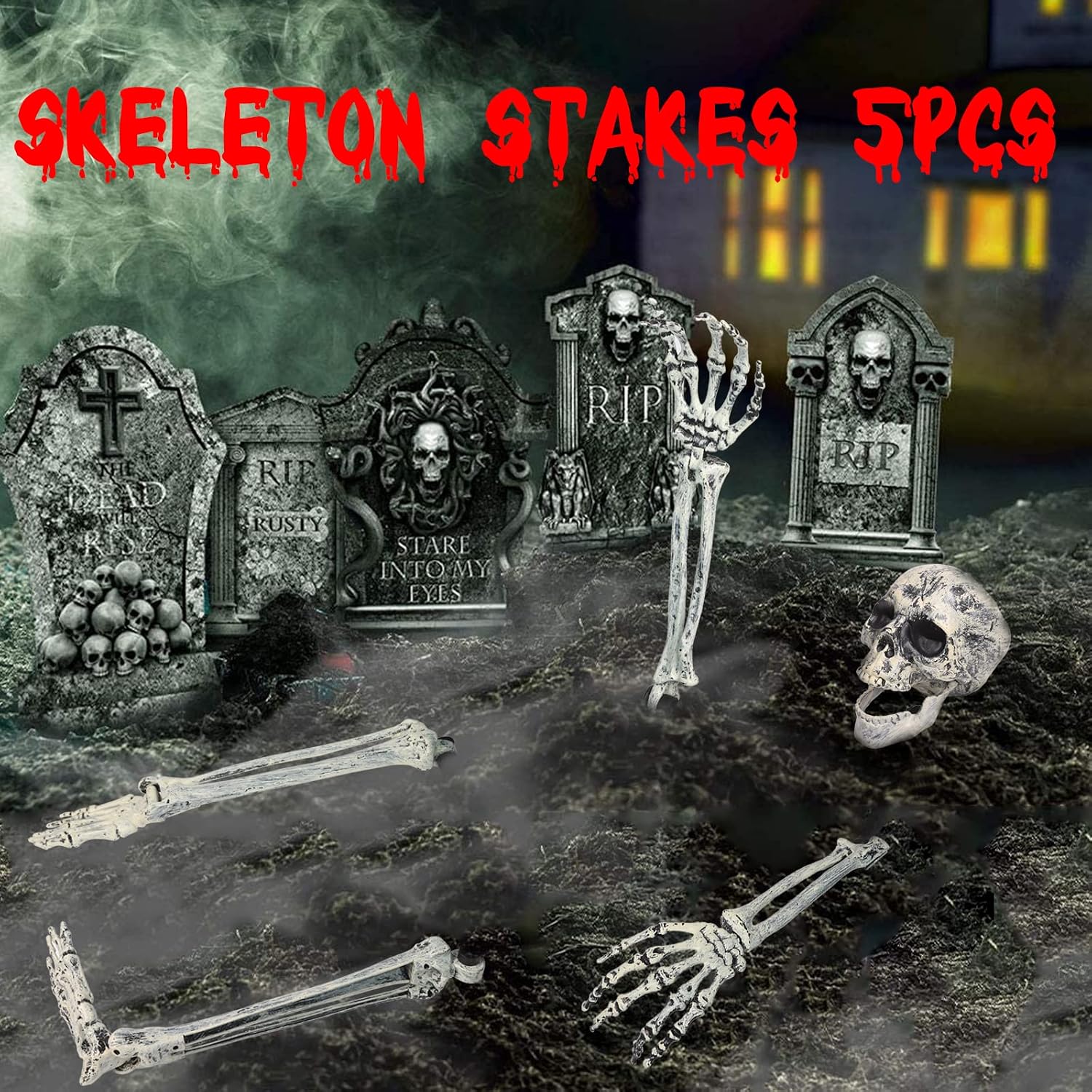 Detalle de EddHomes Skeleton Stake 5pcs Halloween Decor, Life-Size Plastic Head and Arms