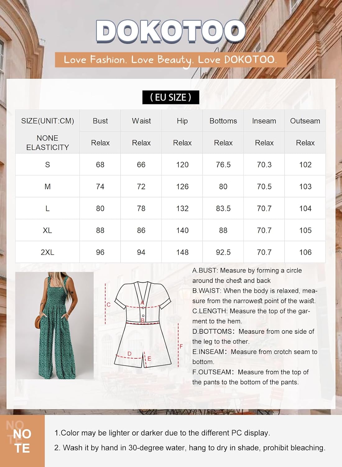 Detalle de Dokotoo Damen Jumpsuit Sommer Blumenmuster – Latzhose mit Taschen, Weite Beine, Größen S–2XL