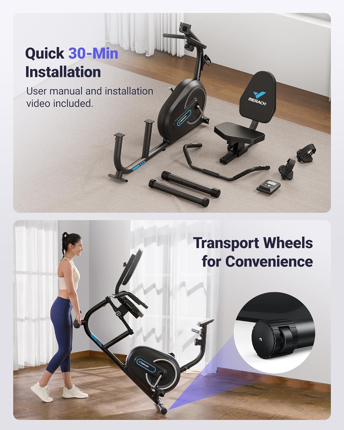 Thumbnail 6 de MERACH Magnetic Recumbent Bike 8 levels