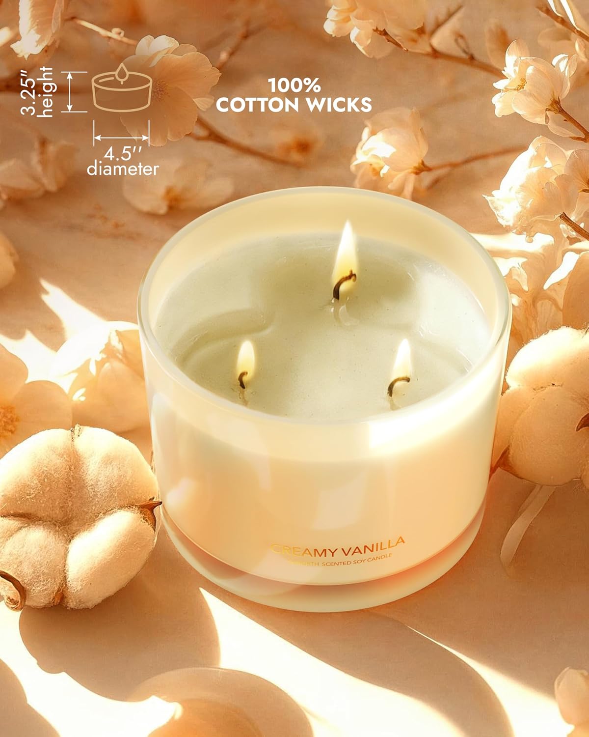 Thumbnail 4 de 96NORTH Creamy Vanilla 3-Wick Soy Wax Jar Candle, Up to 40 Hours