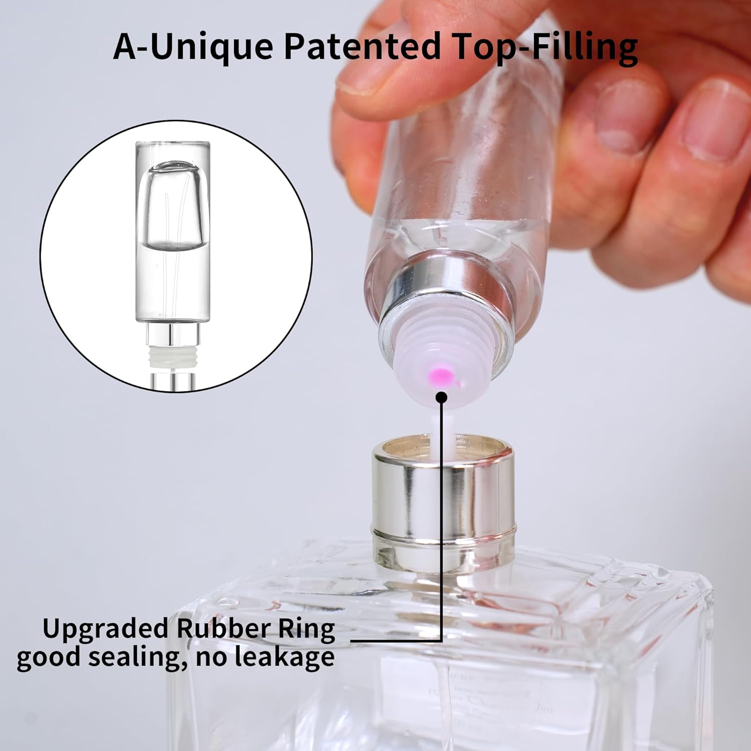 Detalle de MUB 10ml Perfume Atomiser: Top-Filling, Leak-Proof Glass Travel Bottle