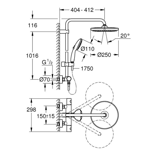 Thumbnail 2 de Grohe Tempesta System 250 ducha 39 cm, 9,5 l/min