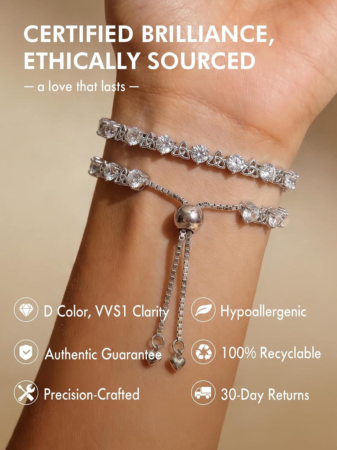 Detalle 1 de MystiqueMark Moissanite Tennis Bracelet, 925 Sterling Silver