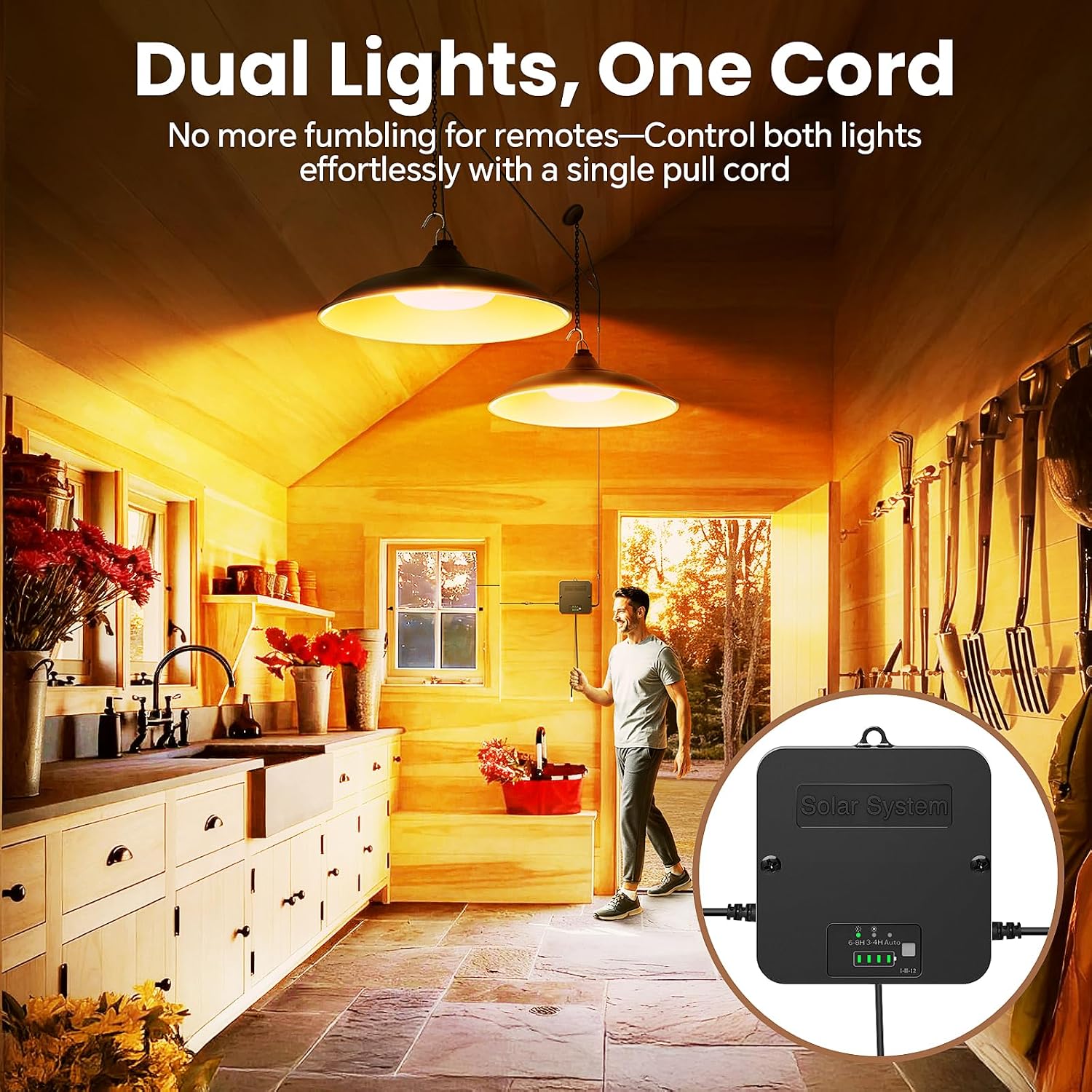 Detalle de APILAB DP050AW Solar Shed Light, Dual Pendant, 2000 Lumens, 3000K
