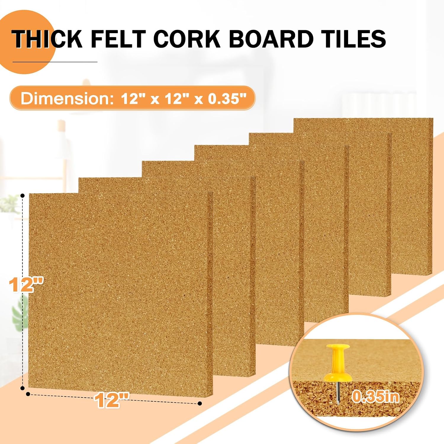 Detalle 1 de AMUSIGHT Cork Board Tiles, 6-Pack, 12 x 12 Inch, 0.35-Inch Thick