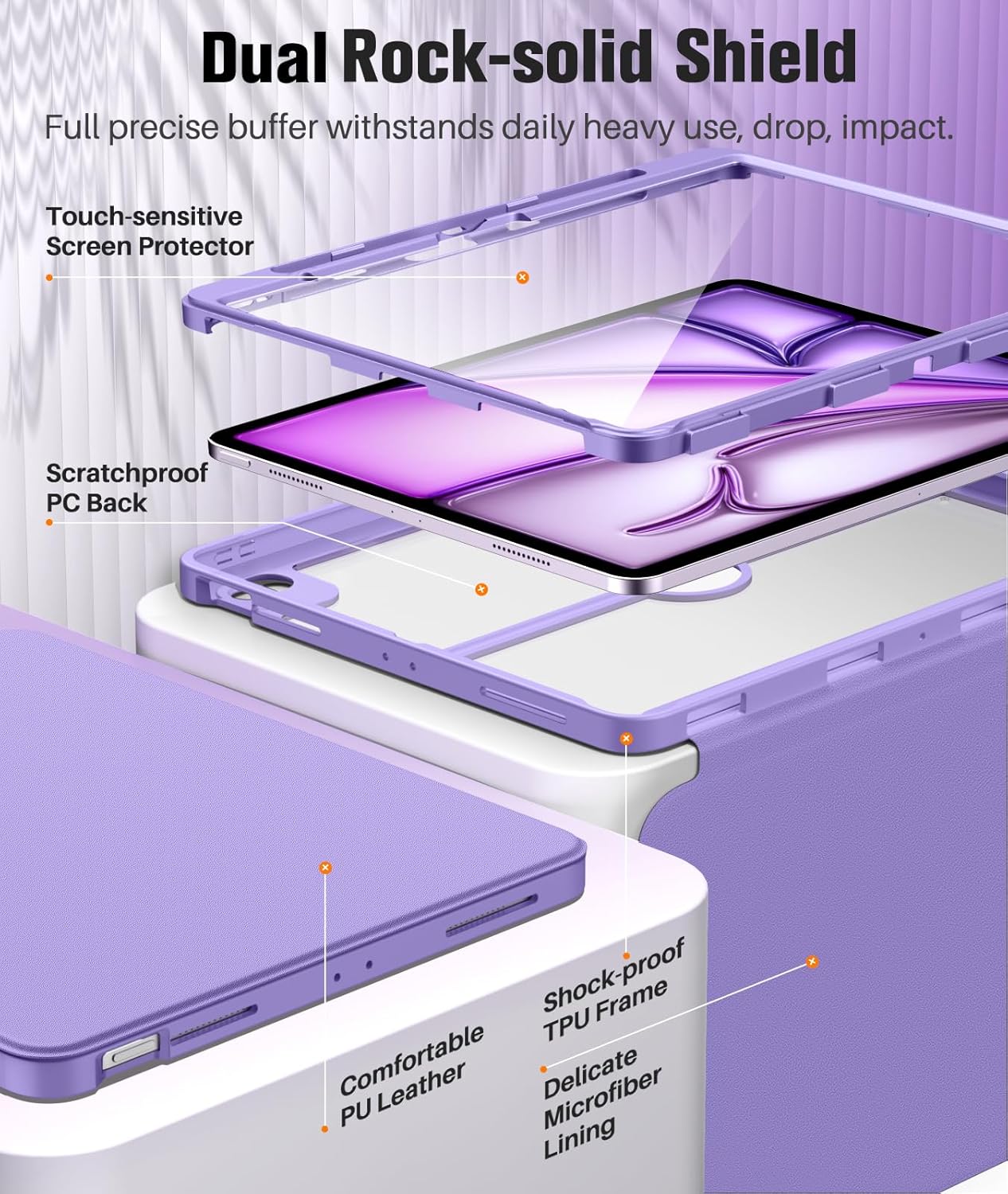 Detalle de MoKo 13-Inch iPad Air Case (M4/M3/M2) with Built-in Screen Protector, Purple