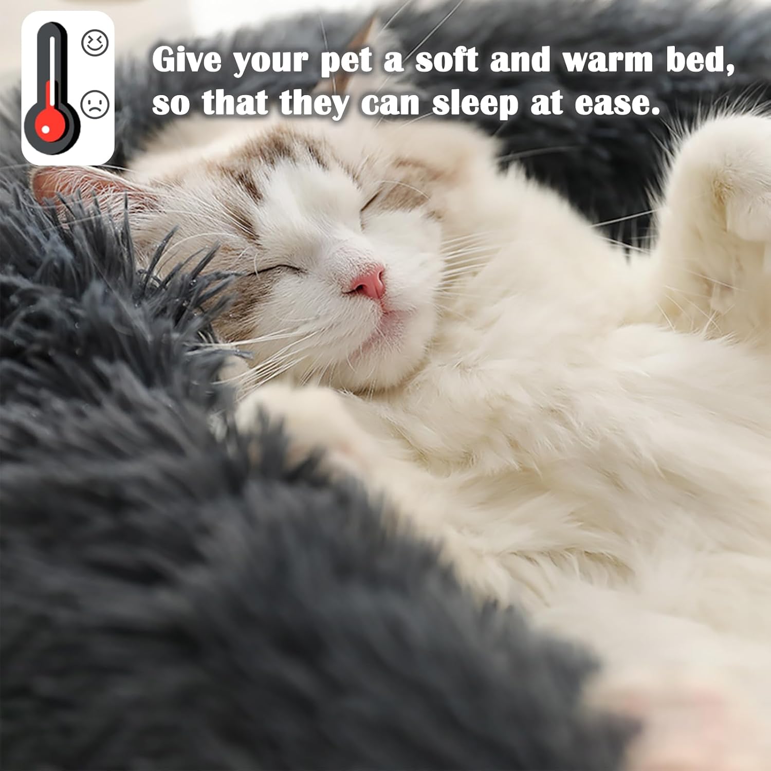 Thumbnail 3 de Nepfaivy Calming Dog & Cat Donut Bed (XL 70cm) in Dark Grey