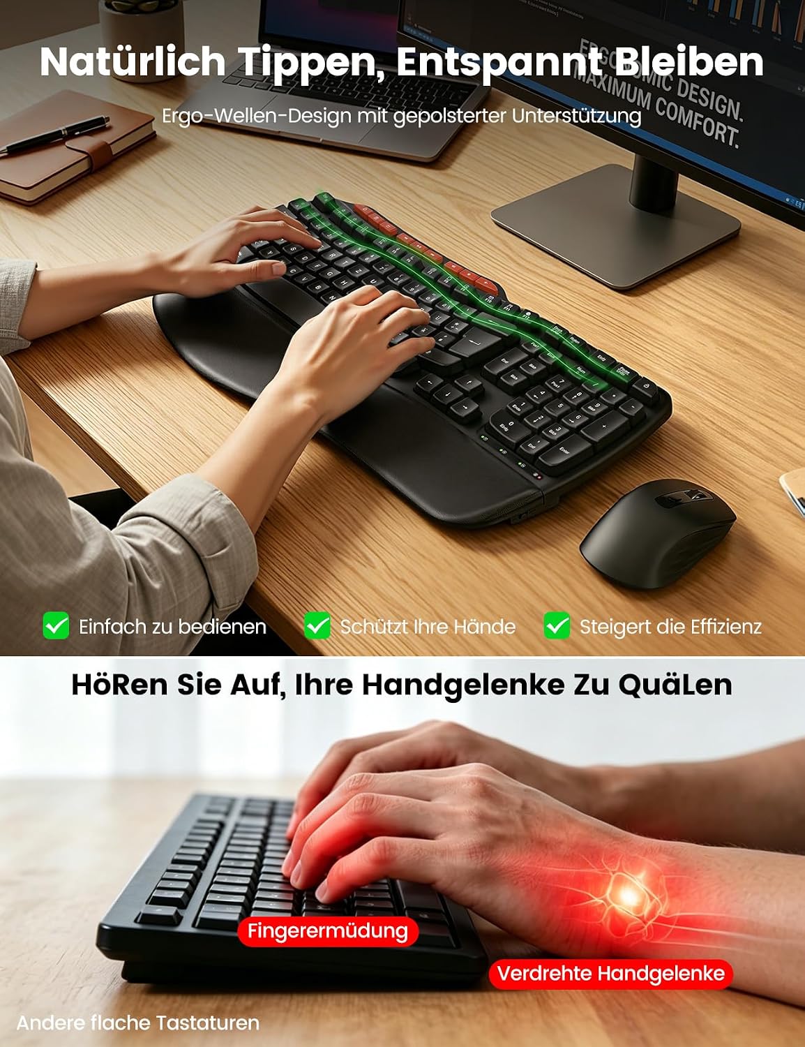 Thumbnail 2 de Kabellose Tastatur Maus Set Wave 2,4 GHz Schwarz