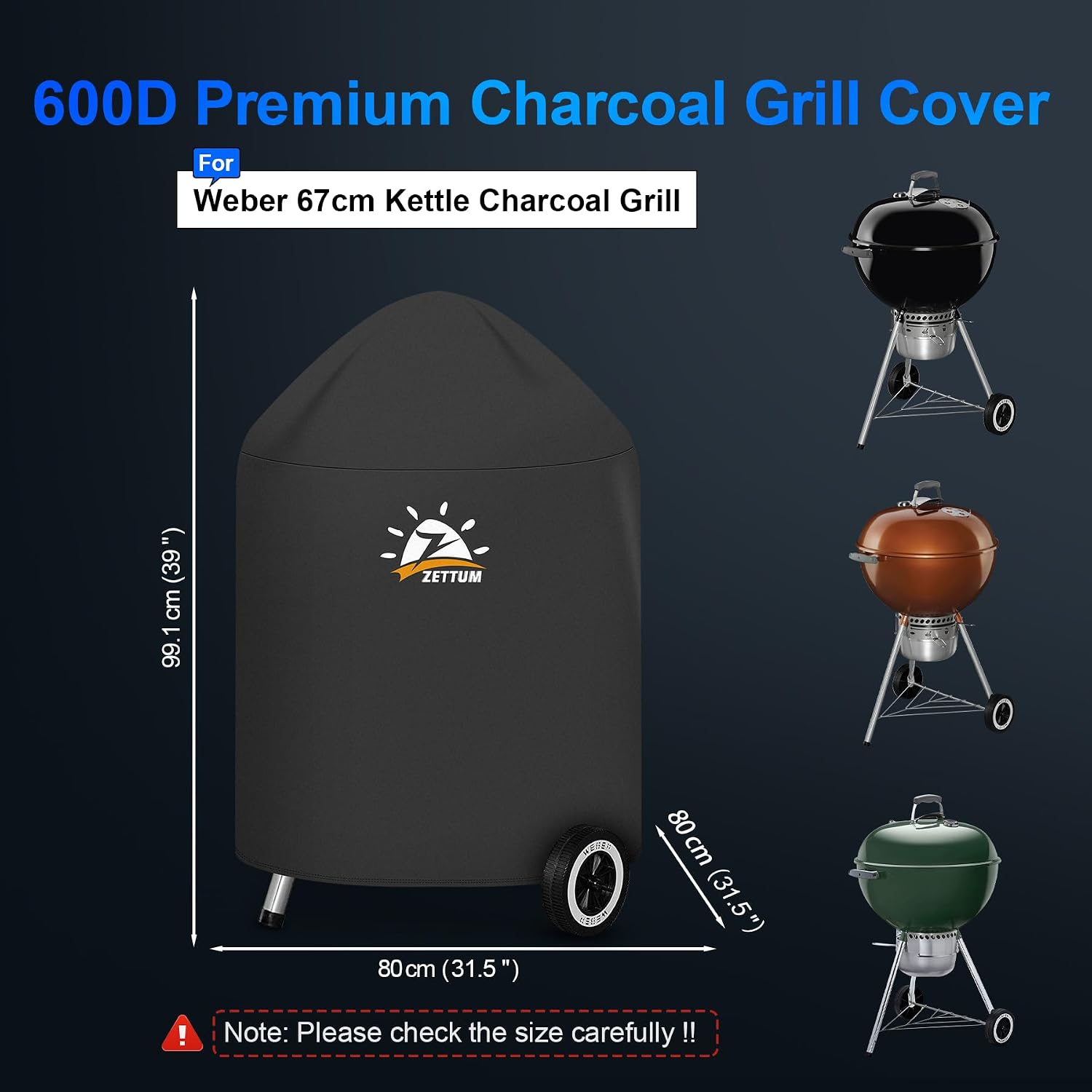Detalle de Zettum grillskydd för Weber 67 cm kolgrill, 600D Oxfordtyg med PU-beläggning