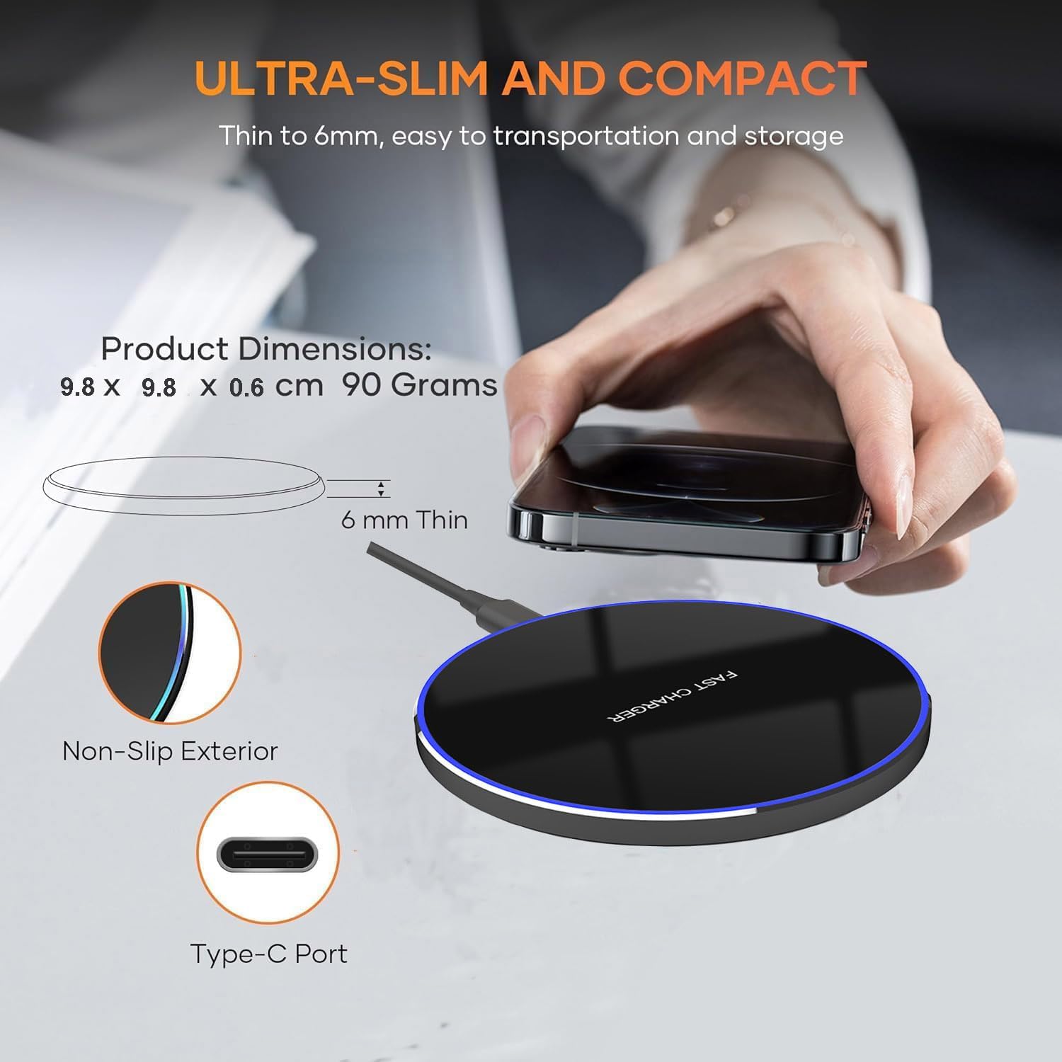 Thumbnail 4 de 20W Wireless Charger Pad — Slim USB-C Fast Charger for iPhone, Galaxy, Pixel and more