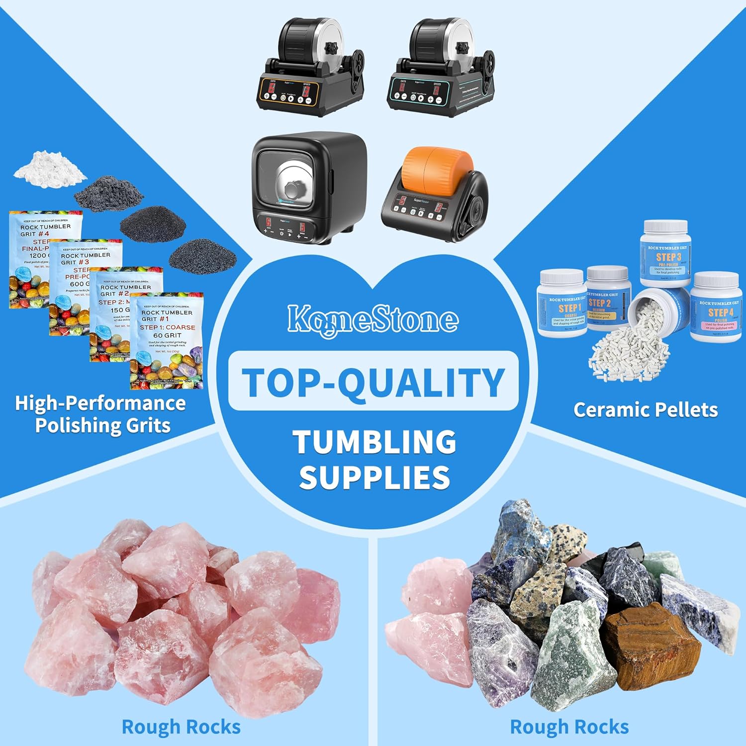 Thumbnail 5 de KomeStone Rock Tumbler Grit and Polish Refill Kit (6 Pounds) — 4-Step Media for Up to 40 lbs of Rocks