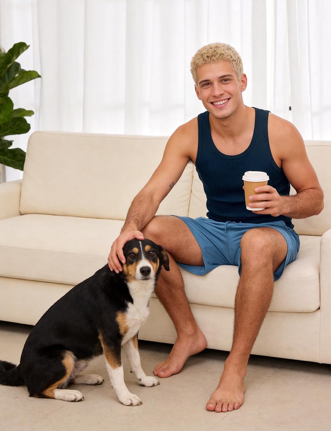 Detalle de Bresdk short de pyjama court homme en coton avec élasthanne (pour la détente et l’été)