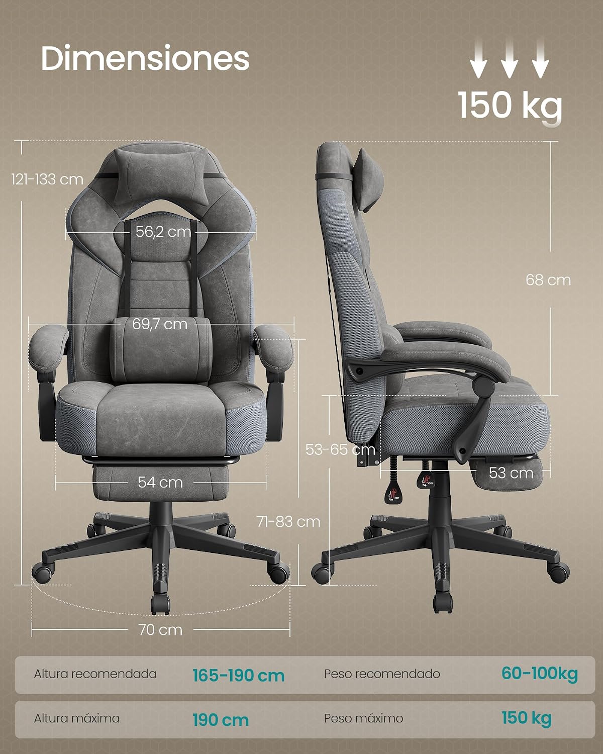 Thumbnail 6 de SONGMICS OBG077G01 silla gaming 150 kg