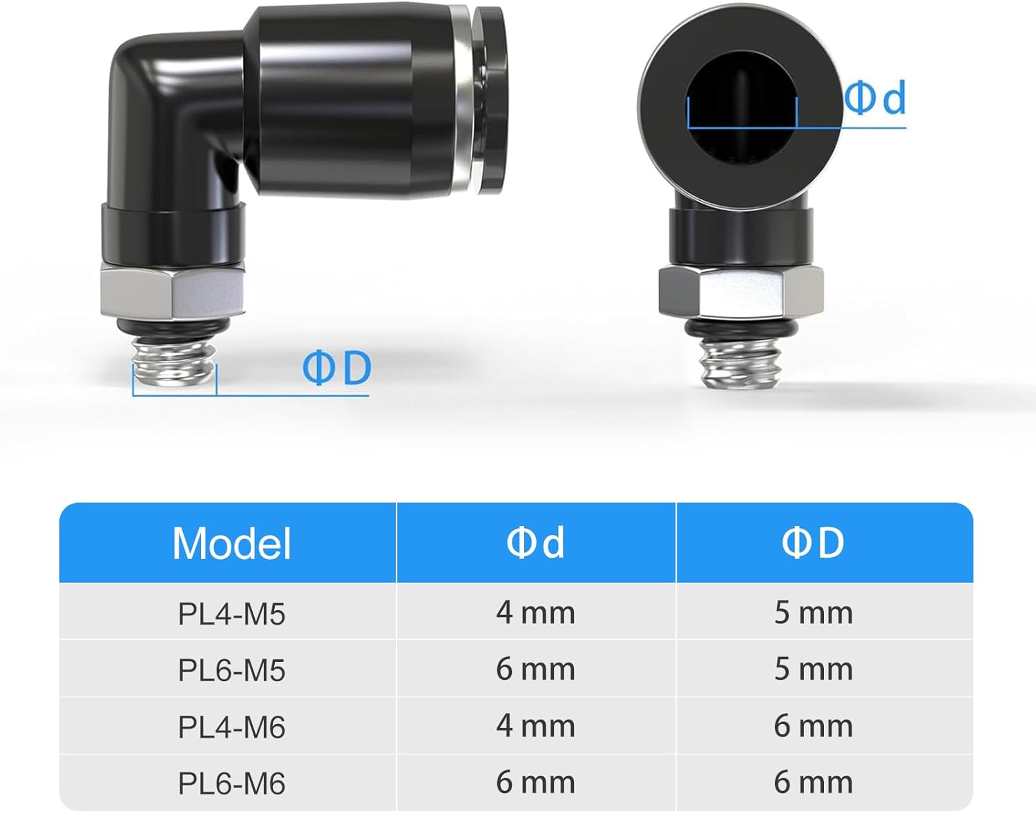 Detalle de TAILONZ Pneumatic Male Elbow 4mm Tube OD x M5 Thread, 90° Push-to-Connect Fittings (Pack of 10)