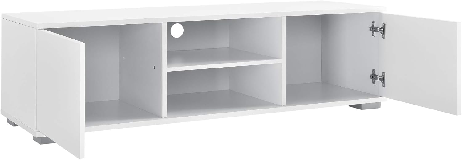 Detalle 2 de Mobile TV a 2 ante con scomparti chiusi e aperti, tavolino basso, porta TV e foro passacavi in Bianco Lucido – en.casa