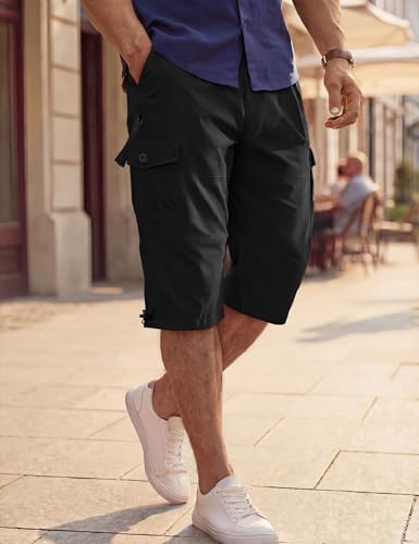 Thumbnail 2 de TACVASEN Men's 100% Cotton Casual Military Elastic Capri Cargo Shorts (Black, 34 2XL)