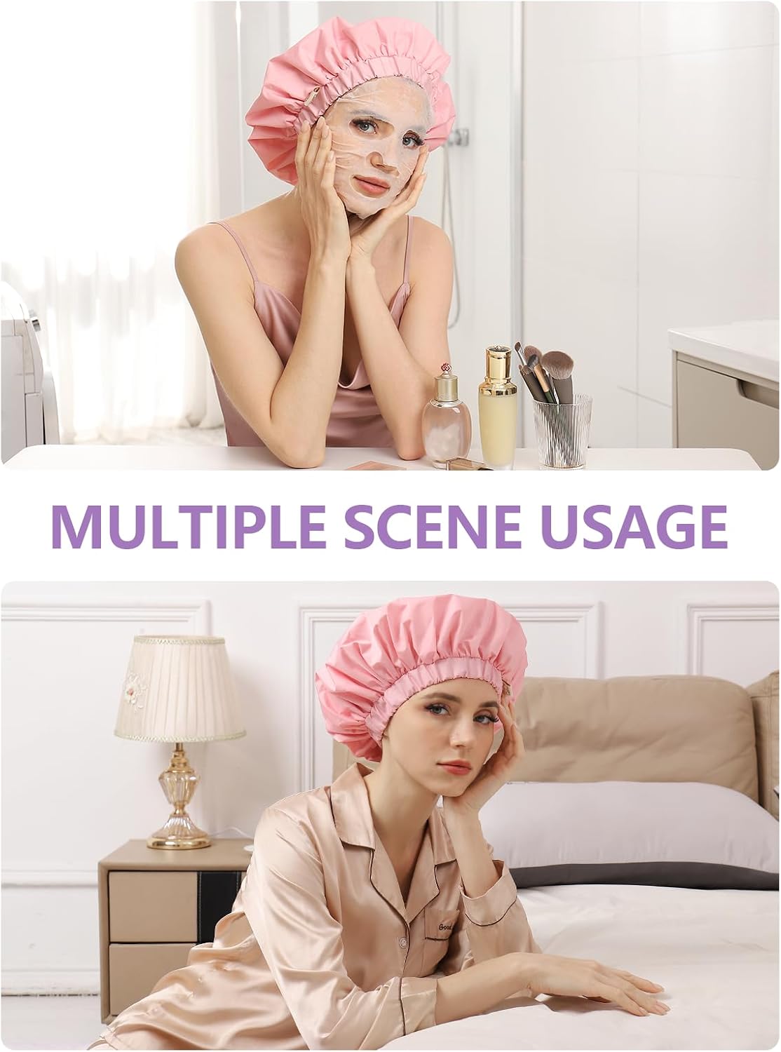 Thumbnail 6 de Years calm YC-JYM Waterproof Shower Cap, Extra-Large, Double-Layer, Pink