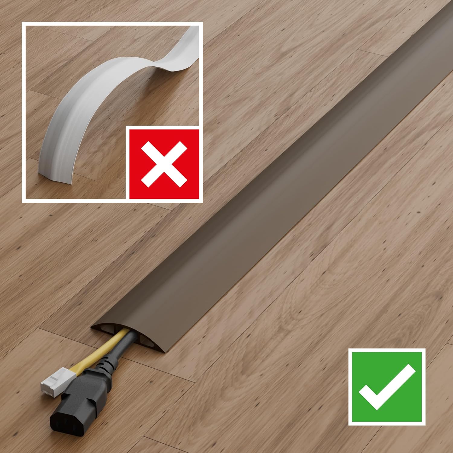 Thumbnail 6 de D-Line copricavo da pavimento 1,8 m con base antiscivolo e canale interno 17×9 mm, marrone