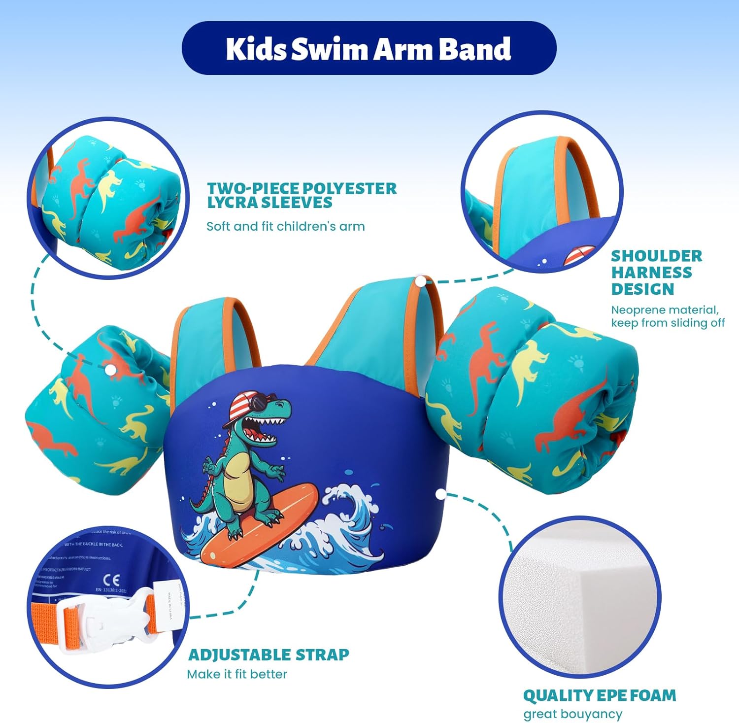 Detalle 2 de Zeraty Gilet de Natation pour Enfants – Flotteurs avec harnais et bande de bras (2–6 ans, 20–50 lb)