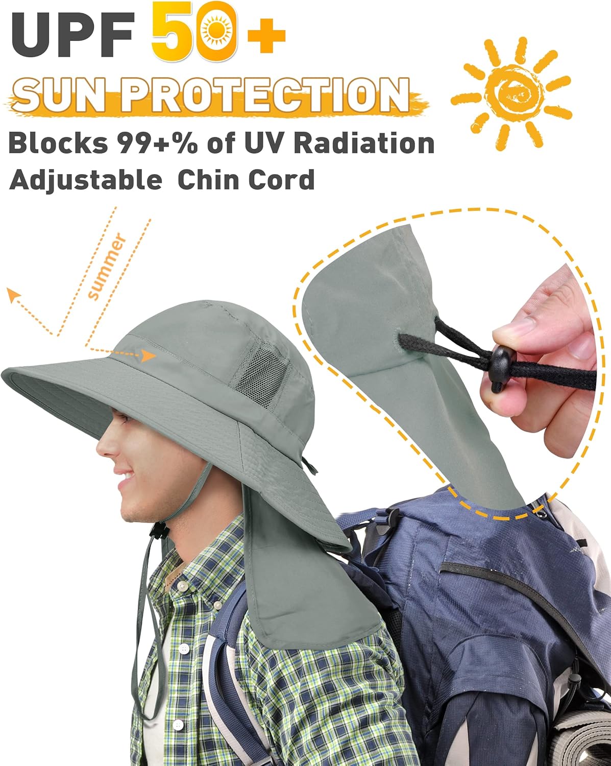 Thumbnail 3 de Kato Tirrinia Outdoor Sonnenhut mit Kinnband – faltbarer Bucket Hut mit Nackenschutz UPF 50+