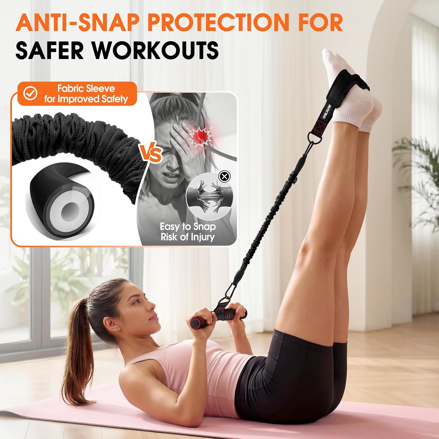 Detalle 2 de OQLXUW Foot Pedal Resistance Band with Handle, Adjustable 3-Tube Trainer