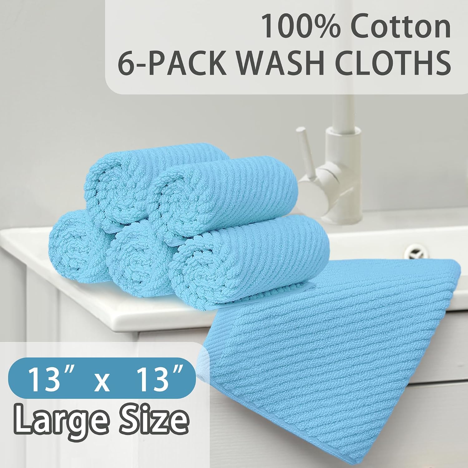 Detalle de VOOVA & MOVAS Blue Washcloths 6PC Large 13" x 13"